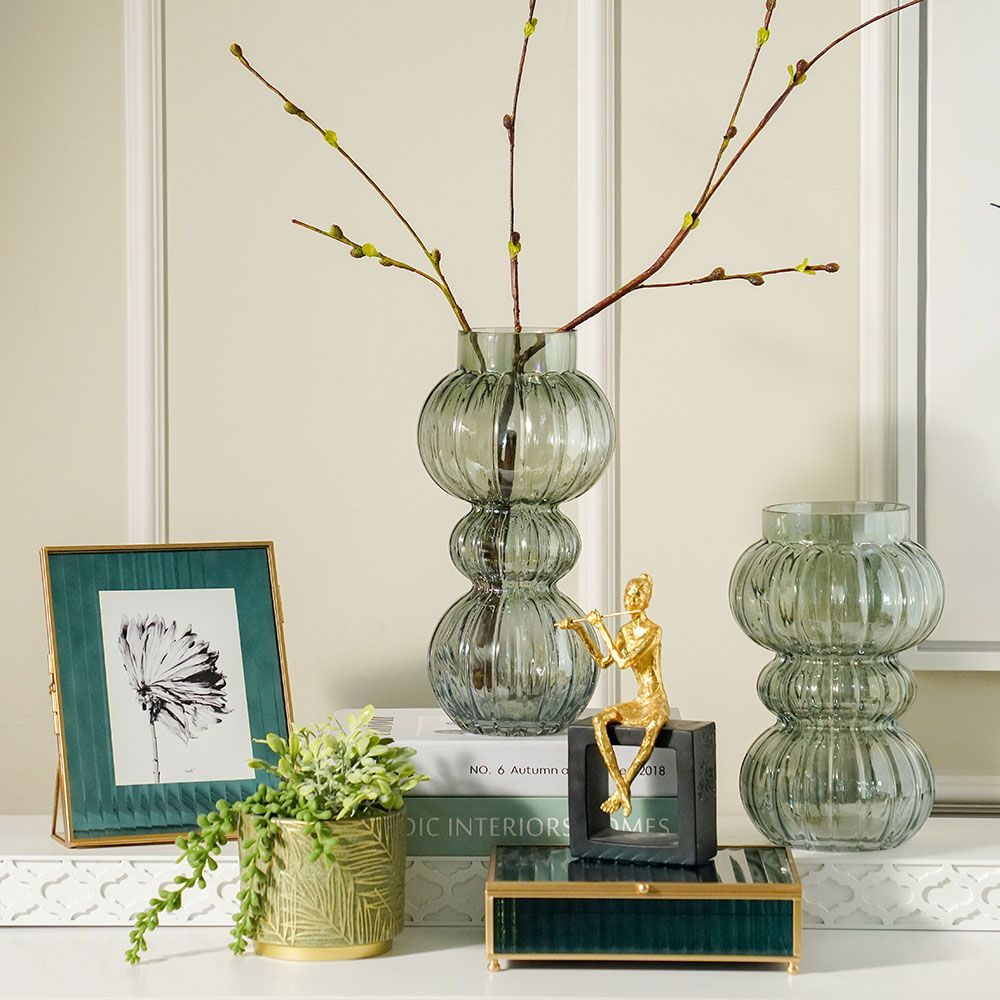 Ceramic Planter — Green & Gold Leaf